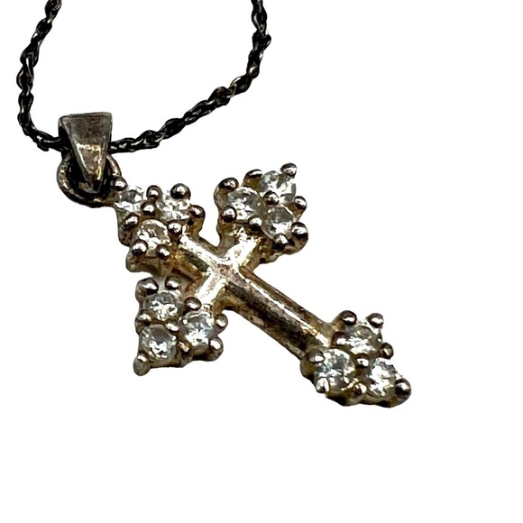 Vintage Danecraft 925 Sterling Silver Cross Necklace With Cubic Zirconia     A73 - Picture 12 of 12